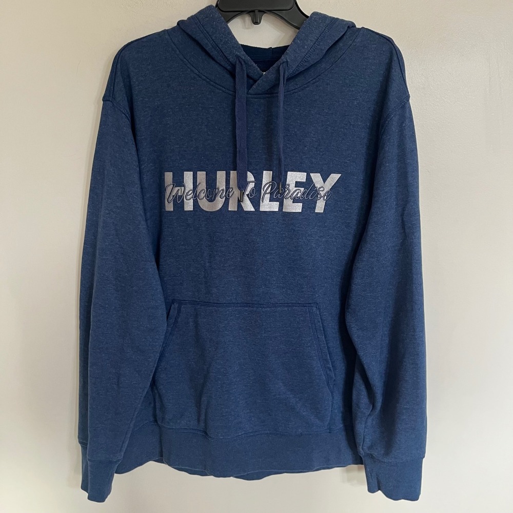 Hurley Welcome‎ To Paradise Blue Heather Hoodie Sweatshirt Mens XL Logo Graphic